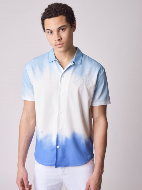 Camicia con triplo logo sfumato - Blu