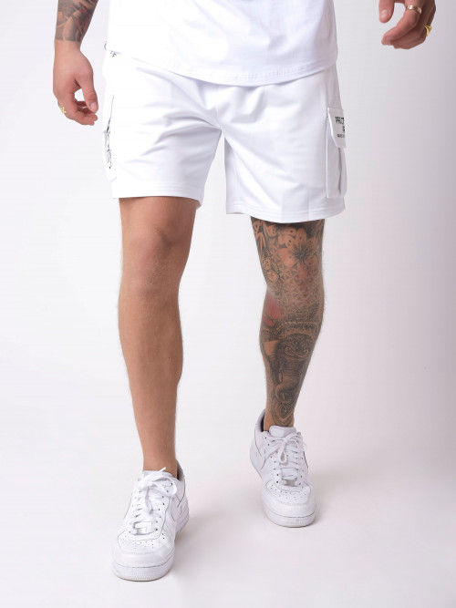 Pantalón corto con logotipo de inspiración japonesa - Blanco