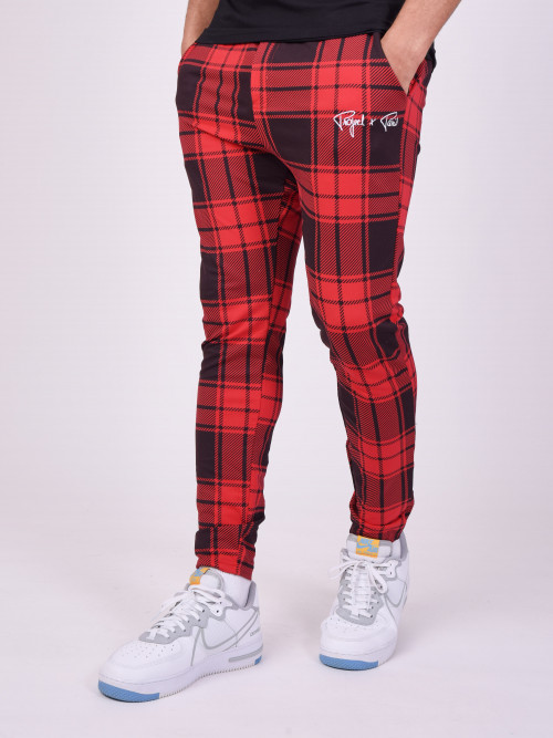 Two-tone check jogging bottoms - Red