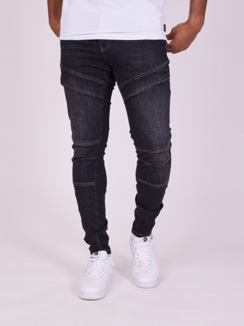 Jeans pitillo con costuras visibles - Negro