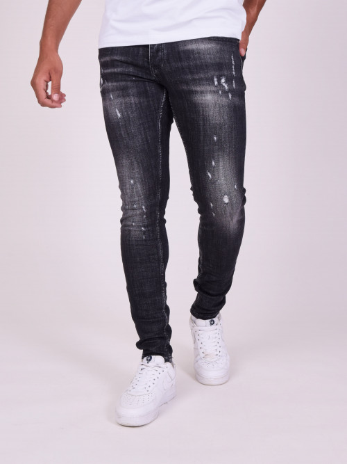Bleached scratch effect skinny jeans - Black