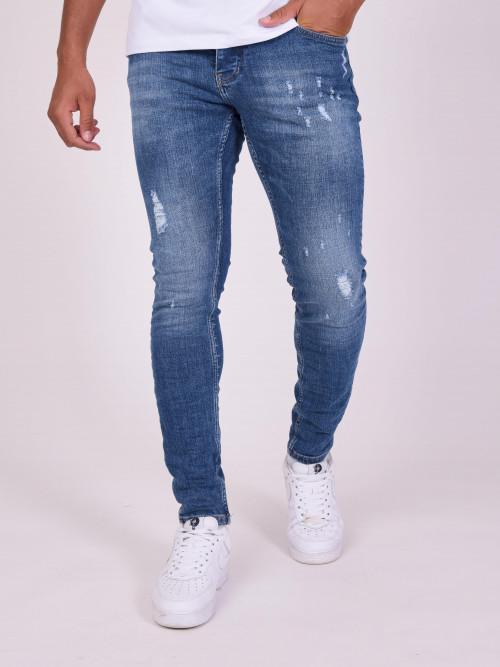 Jeans pitillo desgastados - Azul
