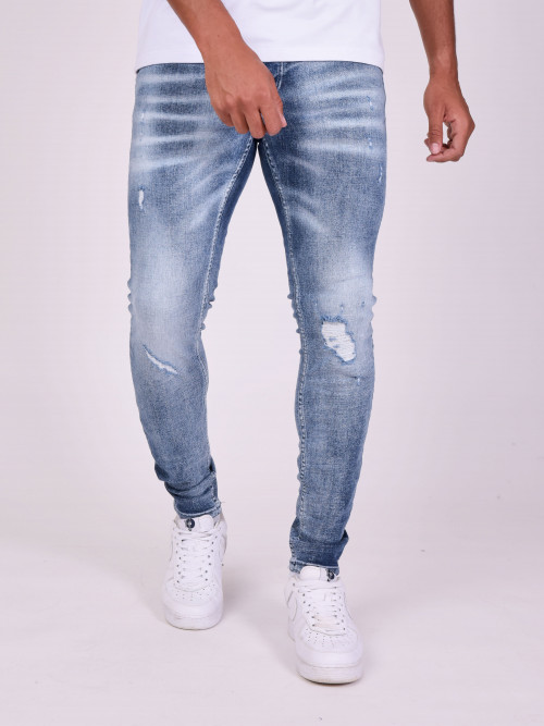 Jeans pitillo lavados en lejía - Azul claro