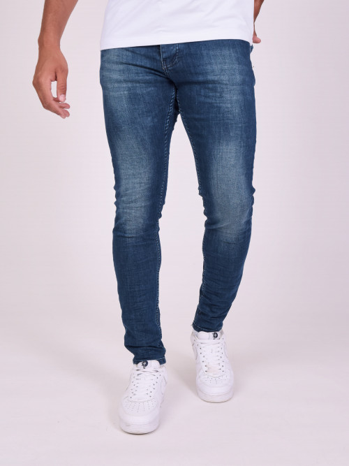 Jeans skinny con dettaglio logo in rilievo sul retro - Blu