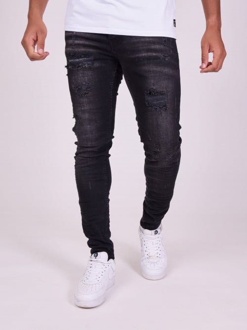 Jeans skinny effetto consumato - Nero