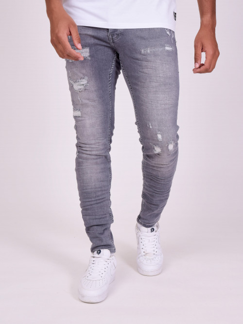 Jeans skinny effetto consumato - Grigio chiaro