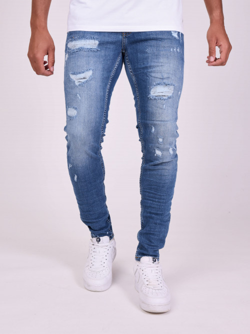 Jeans pitillo efecto desgastado - Azul claro