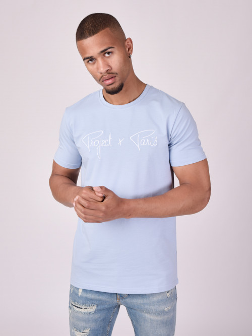 Tee-shirt basic broderie Essentials Project X Paris - Bleu Ciel