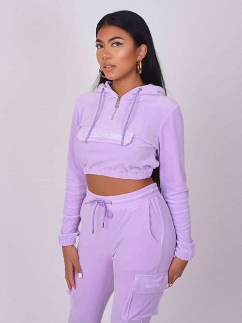Short velvet hoodie - Purple