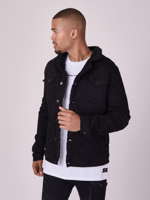 Denim jacket with wool effect lining - Black
