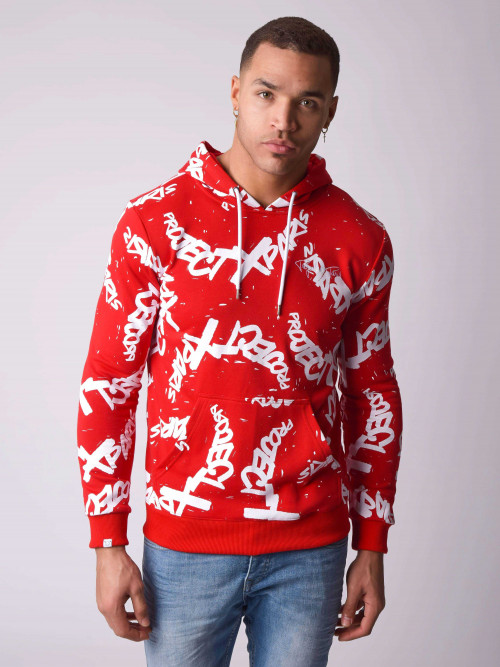 Hooded sweatshirt typo logo graffiti branding - Red