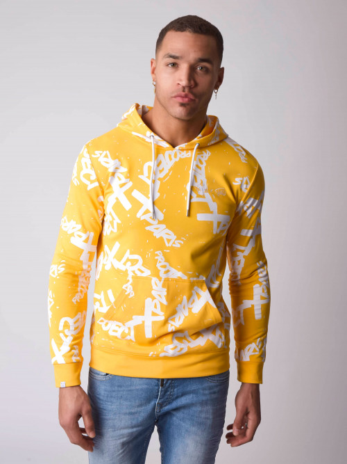 Hooded sweatshirt typo logo graffiti branding - Yellow