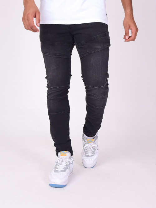 Jeans slim básicos con efecto de alta costura - Negro