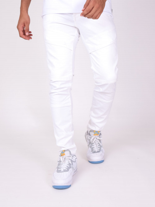 Jeans slim basic con effetto couture - Bianco