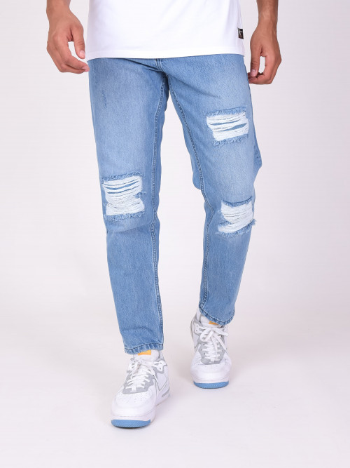 Jeans relajados con agujeros - Azul