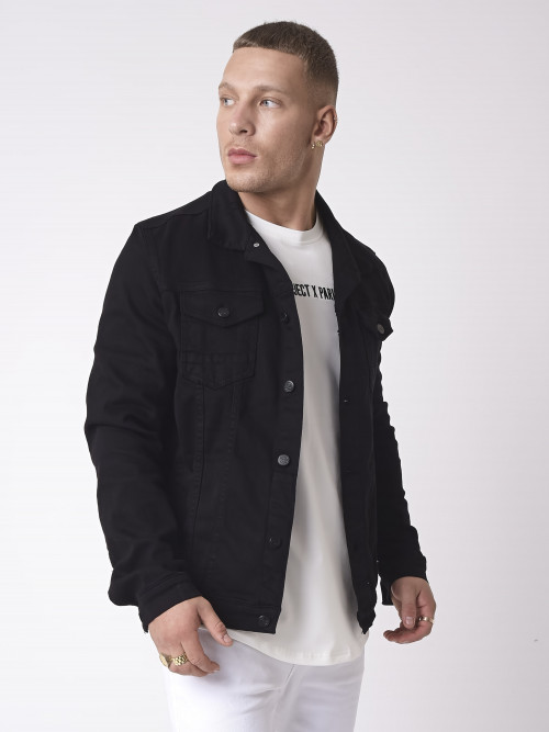 Basic denim short jacket - Black