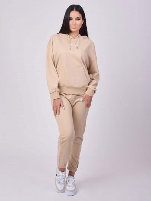 Basic hoodie with embroidered logo - Beige