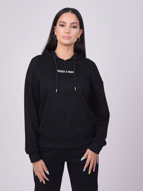 Basic hoodie with embroidered logo - Black