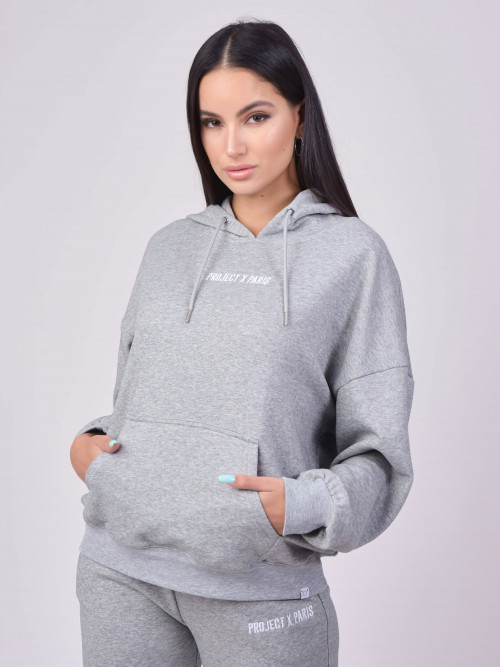 Basic hoodie with embroidered logo - Light grey