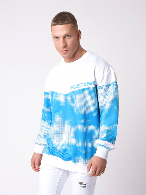 Sweatshirt mit Rundhalsausschnitt und Wolkenaufdruck - Himmelblau