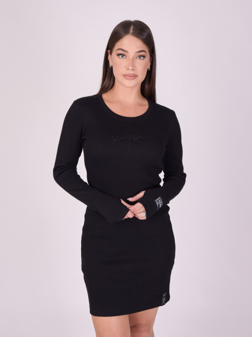 Long-sleeved basic dress - Black