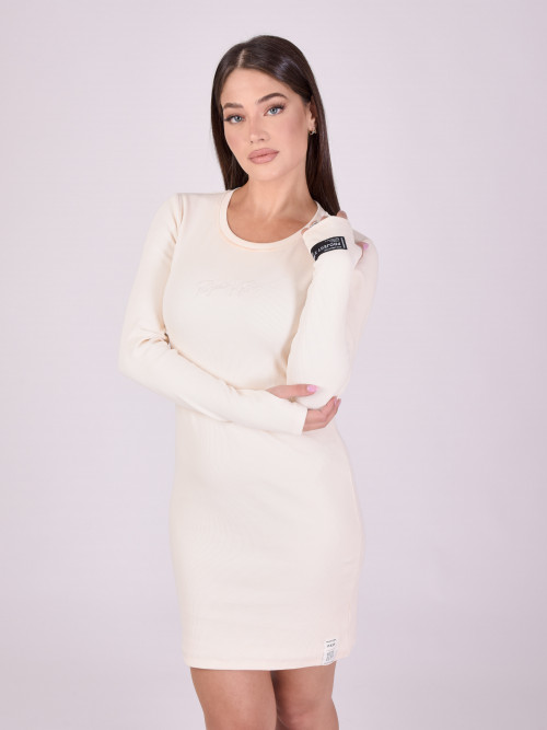 Long-sleeved basic dress - Ivory
