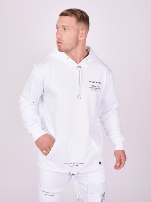 Kapuzen-Sweatshirt aus zwei Materialien - Weiß