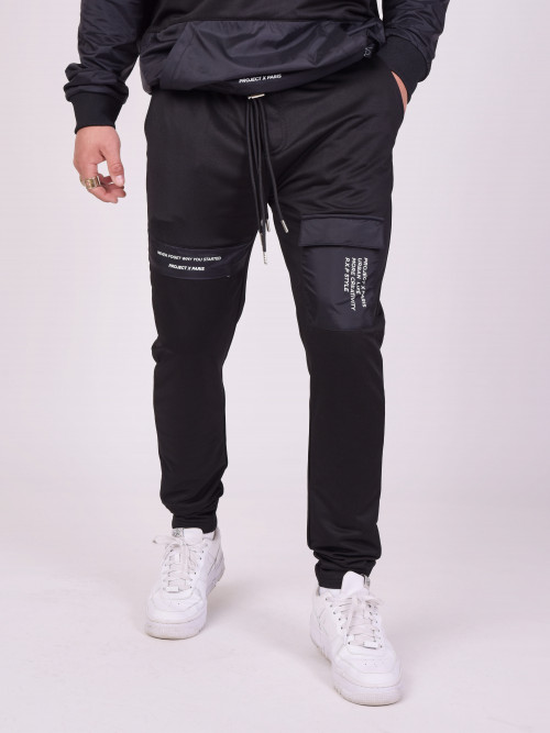 Two-material jogging bottoms - Black