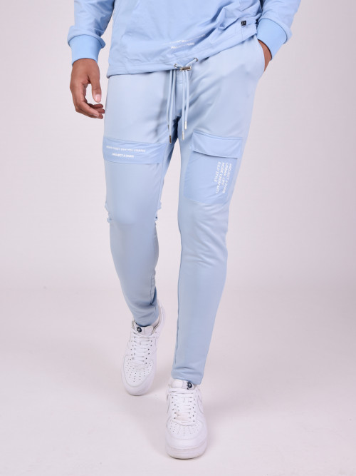 Two-material jogging bottoms - Sky Blue