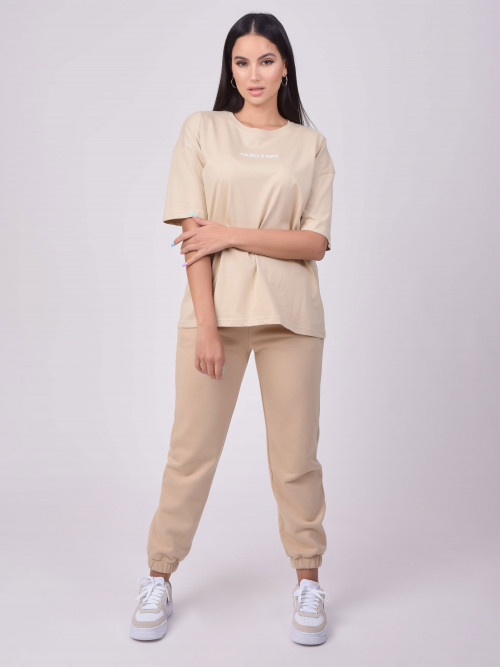 Basic jogging bottoms with logo embroidery - Beige