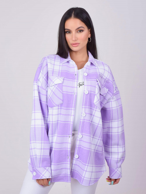 Two-tone check overshirt - Purple