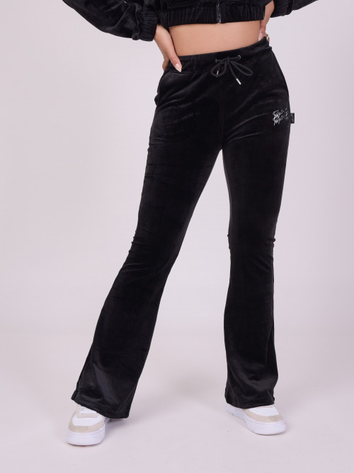 Double logo velvet flared pants - Black