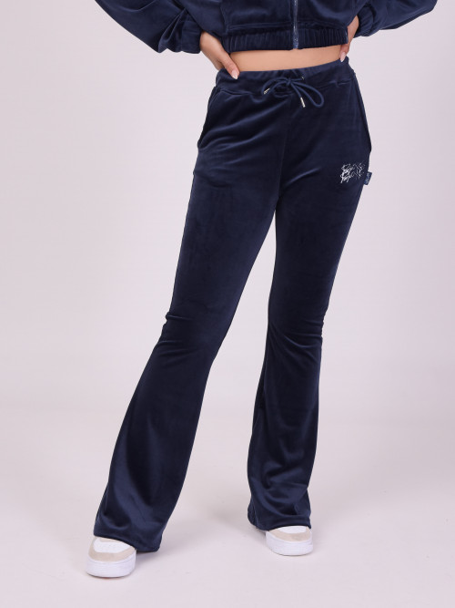 Pantaloni svasati in velluto con doppio logo - Blu