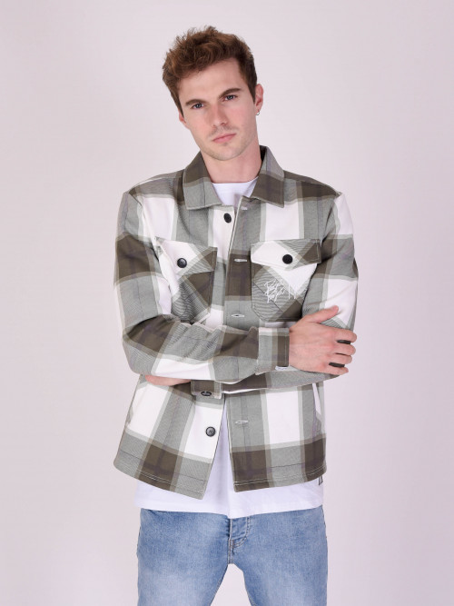 Überhemd mit Maxi-Karo-Muster aus Molton - Khaki