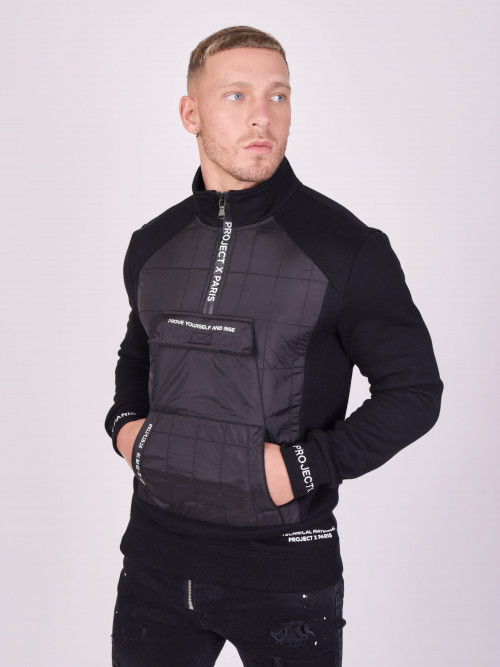 Sweatshirt zum Überziehen mit quadratischer Steppung vorne - Schwarz