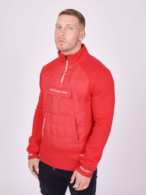 Sweatshirt zum Überziehen mit quadratischer Steppung vorne - Rot