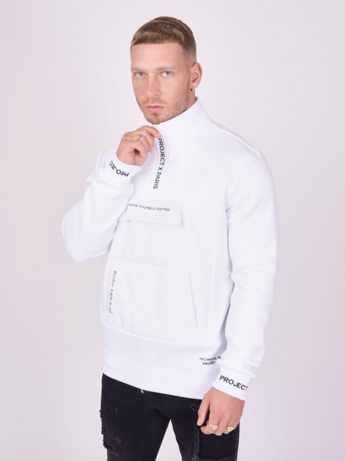 Sweatshirt zum Überziehen mit quadratischer Steppung vorne - Weiß