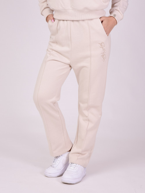 Tone-on-tone logo embroidery jogging bottoms - Ivory