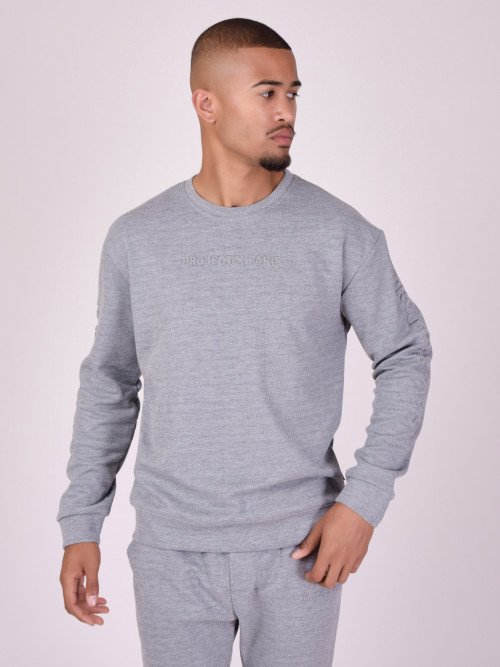 Sweat col rond logo relief basic - Gris clair