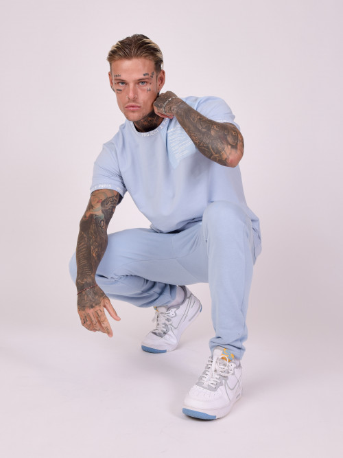Yoke jogging bottoms with text - Sky Blue