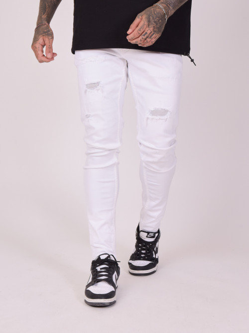 Jeans pitillo efecto desgastado - Blanco