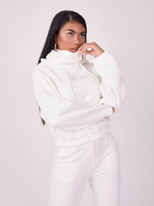 Stand-up collar hoodie - White