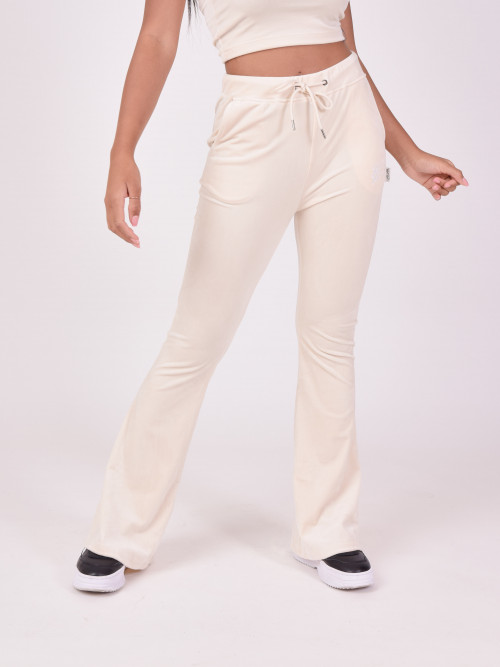 Double logo velvet flared pants - Ivory