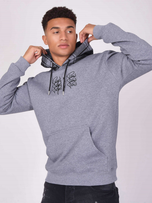 Two-tone check hoodie - Grey