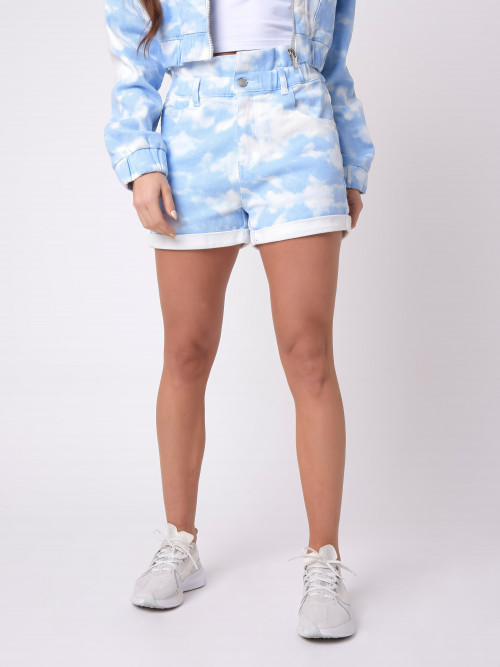 Short shorts with cloud pattern - Sky Blue