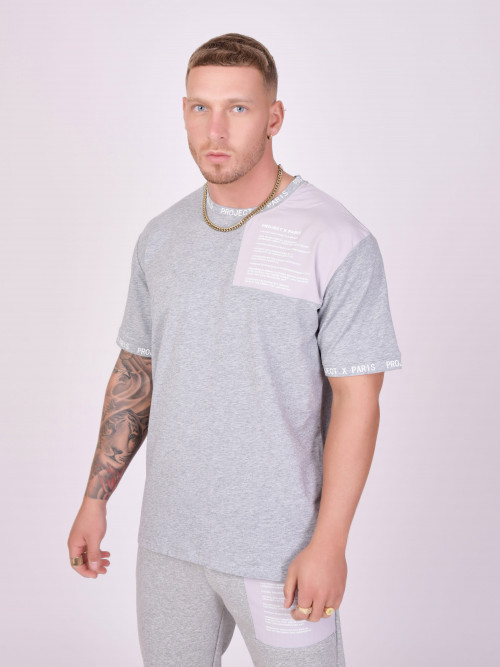 Nylon tone-on-tone yoke tee-shirt - Light grey