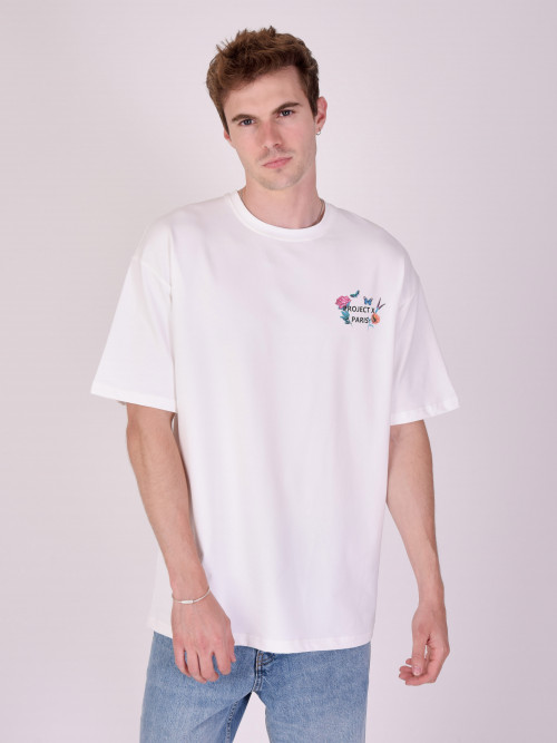 T-shirt floral de grandes dimensões - Branco