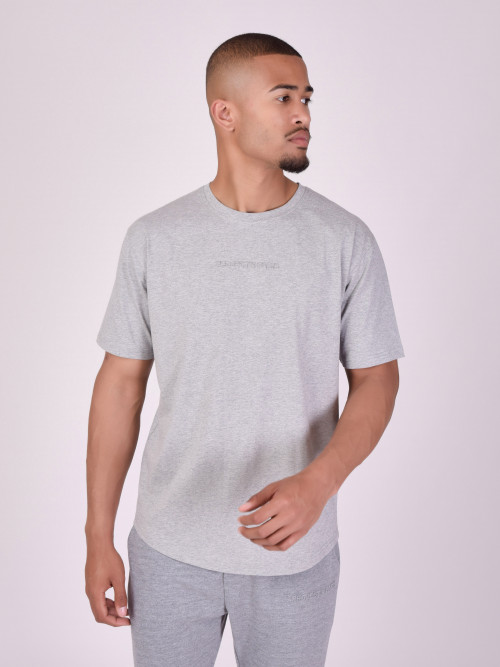T-shirt básica com logógênero em relevo - Cinzento claro