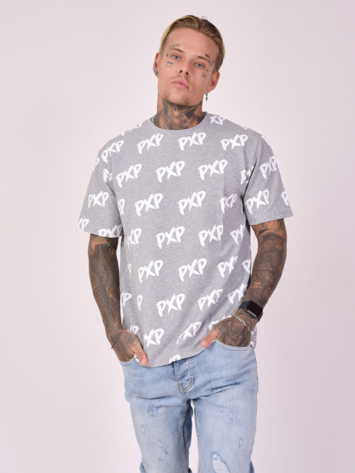 T-shirt PXP unissexo com pincel em todo o lado - Cinzento claro