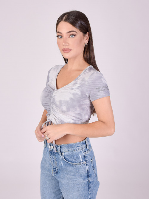 Ruched tie and dye top - Black